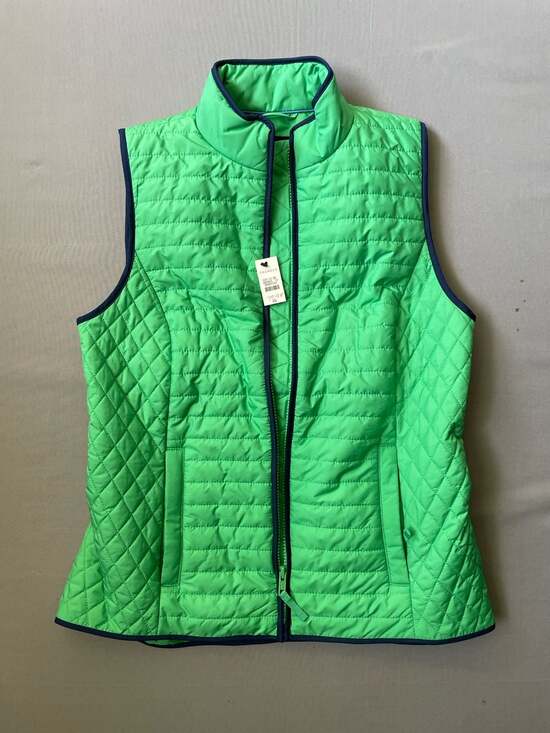 Talbots Jackets & Blazers - Talbots Women's Green Diamond Quilted Puffer Vest with Navy Trim